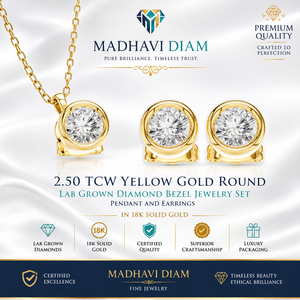 Ensemble de bijoux en <span class=keywords><strong>or</strong></span> <span class=keywords><strong>jaune</strong></span> 2,50 carats avec <span class=keywords><strong>diamant</strong></span> rond cultivé en laboratoire serti dans un <span class=keywords><strong>or</strong></span> massif 18 carats - Pendentif <span class=keywords><strong>et</strong></span> boucles <span class=keywords><strong>d</strong></span>'oreilles - Product Image 1