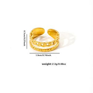 Proveedor de joyería, anillo de corazón de flor geométrica de acero inoxidable, anillo chapado en oro ajustable Popular personalizado para mujer - Product Image 2