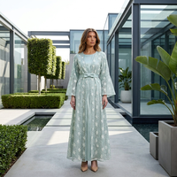Nouvelles Arrivées Robe Longue Abaya Élégante et Respirante pour Femme avec Superposition de Dentelle Florale, Ceinture, Manches Évasées, Robe de Soirée Modeste, Quatre Saisons