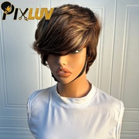 Perruques en gros : Perruques Pixie Cut, Perruques en cheveux humains lisses colorées avec mèches, Perruques sans colle fabriquées à la machine, Perruques en cheveux vietnamiens bruts pour revendeurs