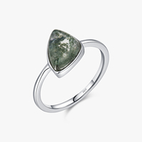 Cincin Batu Akik Lumut Sintetis Geometris Vintage Mewah Ringan Perak Sterling 925 Perhiasan Berkualitas Tinggi Hadiah Ulang Tahun untuk Wanita