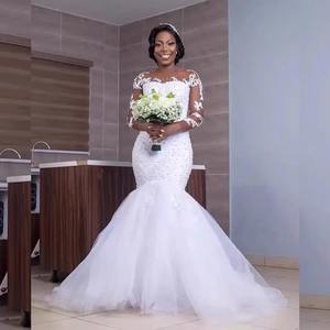 Vestido de novia de sirena con cuentas africanas de lujo personalizado, manga larga, apliques de perlas, vestidos de novia, Vestido de novia - Product Image 1