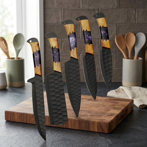 Ensemble de couteaux de cuisine BK Industries ultra-affûtés, 5 pièces, bloc de couteaux, lames en acier inoxydable à haute teneur en carbone, fabrication artisanale, design ambidextre - Product Image 5