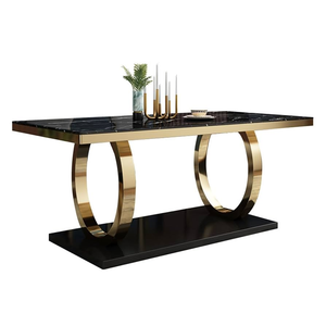 Set da Pranzo di Lusso in Acciaio Inox Dorato con <span class=keywords><strong>Tavolo</strong></span> Rettangolare <span class=keywords><strong>e</strong></span> 6 Sedie, <span class=keywords><strong>Tavolo</strong></span> da Pranzo in <span class=keywords><strong>Marmo</strong></span> con Sedie - Product Image 4