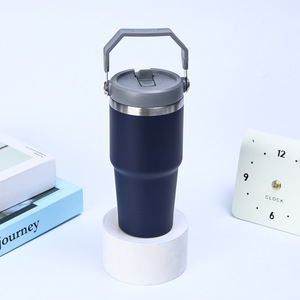 Gobelet de voyage isotherme en acier inoxydable 20oz 30oz avec poignée, double paroi sous vide, couvercle anti-fuite, paille et base antidérapante, pour boissons chaudes et froides - Product Image 5