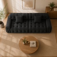 Canapé d'angle en tissu gris foncé moderne avec assise capitonnée, coussins profonds, garnissage en éponge, écologique, pour appartement/hôtel