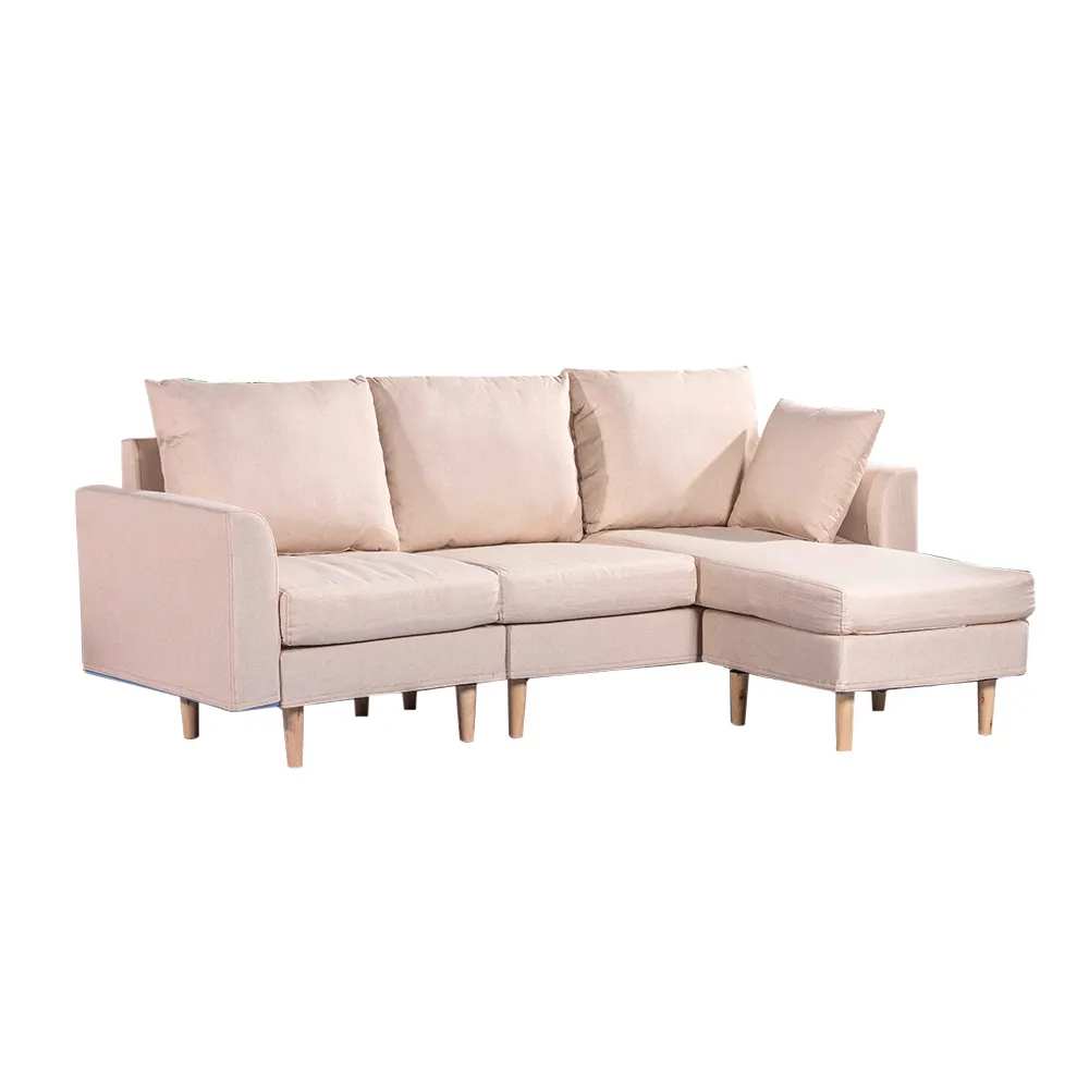 أريكة ركنة على شكل حرف L أريكة من القماش بـ 3 مقاعد مع مقعد قدم يساري أو يميني أريكة عالية الظهر ناعمة