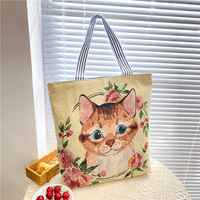 Sacs à provisions réutilisables à logo personnalisé avec broderie et impression d'animaux sacs fourre-tout à provisions à bandoulière lapin chat chien pour femmes