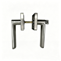 Serrure de porte moderne en nickel satiné à trois barres avec poignée à levier, roseau carré et bouton de confidentialité pour chambre à coucher