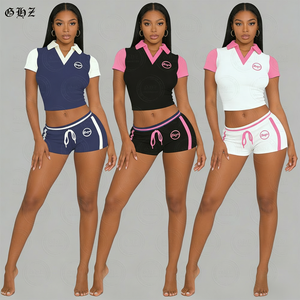 Set Sportivo da <span class=keywords><strong>Donna</strong></span> Y2K con Logo Personalizzato, <span class=keywords><strong>Completo</strong></span> Fitness con Polo <span class=keywords><strong>e</strong></span> <span class=keywords><strong>Pantaloncini</strong></span>, Abbigliamento da Palestra in 2 Pezzi - Product Image 1