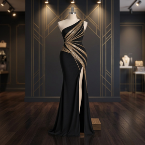 Robe de soirée élégante sans manches, longueur ras du sol, confectionnée en tissu importé de qualité supérieure, avec une silhouette luxueuse et fluide, idéale pour les soirées cocktails. - Product Image 3