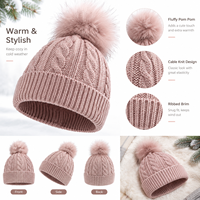 Bonnet tricoté vintage pour enfants, en acrylique, à pompon, avec revers côtelé, idéal pour le camping, l'école, les cadeaux, et le quotidien.