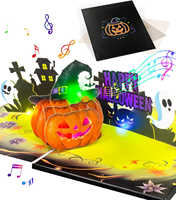 Carte de vœux musicale 3D pop-up d'Halloween avec lumière LED et sons multiples, carte postale pour solution de branding et accessoire