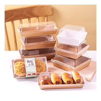Boîte à déjeuner en papier blanc et brun personnalisée avec logo imprimé en gros, boîte à dessert, boîte à sandwich avec couvercle en PVC