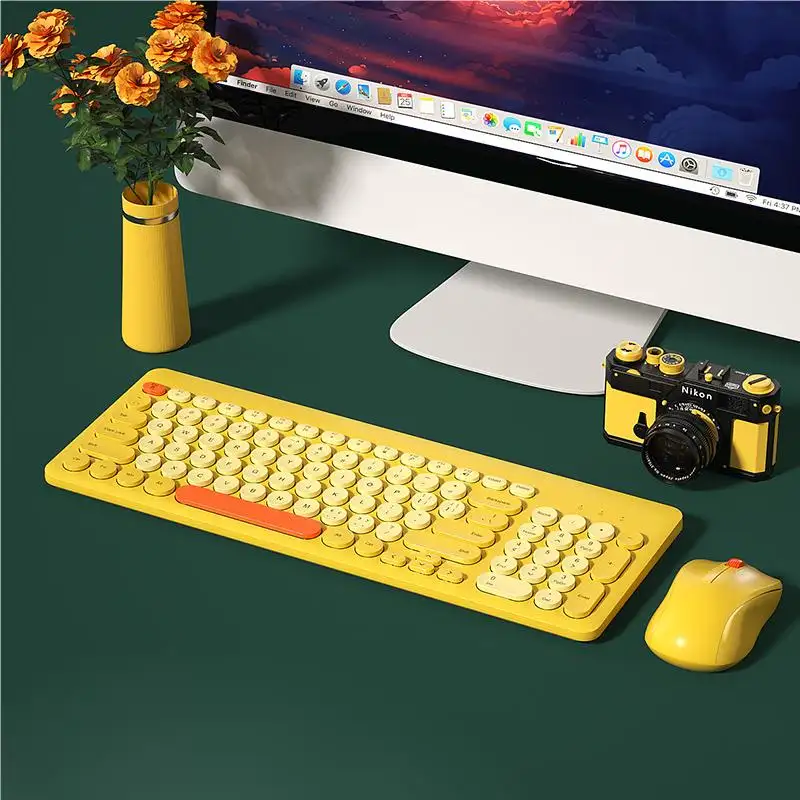 ماوس ولوحة مفاتيح USB ملونة بتصميم شائع، ماوس مكتب مريح لاسلكي ولوحة مفاتيح وماوس ألعاب للمنزل