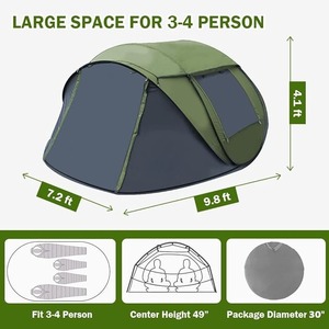 Tente de camping instantanée OEM pour <span class=keywords><strong>4</strong></span> personnes, abri familial imperméable avec 2 portes, lanterneau et bâche de protection, installation facile, équipement de plein air avec poteaux - Product Image 4