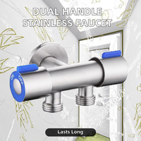 Robinet de salle de bain à double commande en acier inoxydable et double poignée Robinet d'eau froide pour toilettes et hôtels avec valve triangulaire