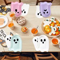 XUECE 180-teiliges Halloween-Geister Einweg-Papiergeschirr-Set Teller Servietten 4 Farben Siebdruck Nachhaltig Leichtgewichtig