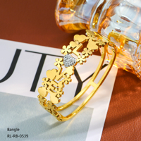 Bracelet jonc pour femme en acier inoxydable plaqué or 18 carats, résistant au ternissement, avec zircon pavé, étanche, style vintage et tendance, vente en gros