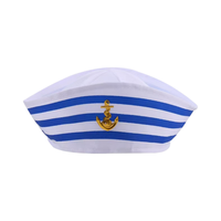 Chapeaux de marin à rayures bleues et blanches en gros, avec ancre dorée, pour fêtes nautiques et déguisements de yacht