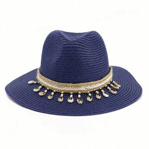 Hot Sale Wholesale Custom Brand Silk Screen Printed Shell Design Summer Wide Brim Fedora Panama Paper Straw <b>Hat</b> <b>for</b> Women Men - Product Image 4