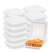 Conteneur alimentaire jetable en plastique à clapet de 9 x 9 pouces pour restaurant, avec couvercle à charnière