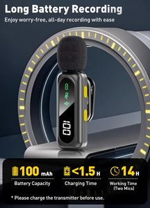 Microphone dynamique <span class=keywords><strong>sans</strong></span> <span class=keywords><strong>fil</strong></span> Xowo à clip magnétique avec rotation à 360°, réduction de bruit LED, <span class=keywords><strong>micro</strong></span>-<span class=keywords><strong>cravate</strong></span> 2.4G pour <span class=keywords><strong>iPhone</strong></span> et Android - Product Image 4