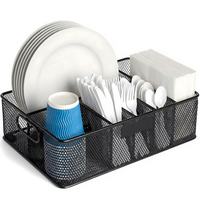 Organisateur de porte-assiettes en papier pour armoire, comptoir, pique-niques, fêtes, panier à ustensiles en maille avec 6 compartiments pour couverts en plastique
