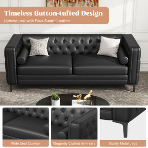 Sofá Chesterfield Moderno Convertible de Dos Plazas, Impermeable, de Cuero Sintético, con Asiento Ancho y Cojines de Apoyo, Ideal para Apartamentos y Escuelas - Product Image 5