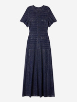 Robe longue élégante en tricot tweed pour femme, robe de soirée à manches courtes, col à découpe, boutonnée, coupe trapèze
