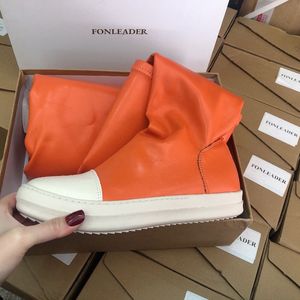 Bottes hautes en cuir vert/orange 2025 pour femmes, bottes plates au-dessus du genou - Product Image 6