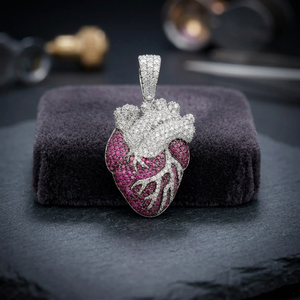 Heart Shape Pendant <b>Necklace</b> 925 Silver Rhodium Plated Diamonds Pink <b>Ruby</b> Luxury Unisex Jewelry Gift - Product Image 3