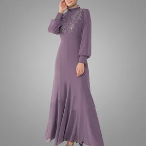 2022 High Quality Muslim Evening Dress Hot Selling Purple Moroccan Turkey Dresses Modest Big Bottom Islamic Clothing Women Wear
