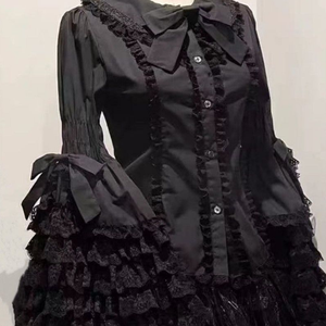Chemise pour femme de style Lolita, col <span class=keywords><strong>Peter</strong></span> <span class=keywords><strong>Pan</strong></span>, manches évasées, dentelle, nœud, volants, blanc uni, coton polyester, printemps-été, surdimensionnée - Product Image 4