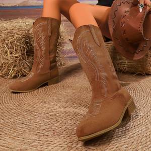 Vente en <span class=keywords><strong>gros</strong></span> Mode dames Western mi-mollet dernières <span class=keywords><strong>bottes</strong></span> de cow-boy brodées au genou pour femmes - Product Image 4