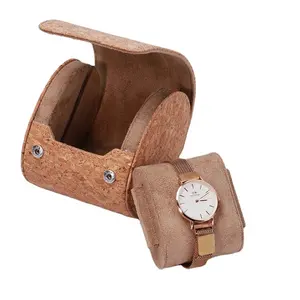 New Fashion Handmade Cork Pu Leather Luxury Single Watch Box Case Custom Logo