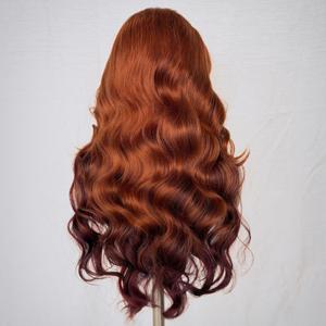 Nouvelles perruques synthétiques Lace Front Ombré Roux à Bourgogne, Ondulations Naturelles, Ondulations d'Eau, Ondulations Corporelles, Cheveux Mélangés, Sans Colle - Product Image 4