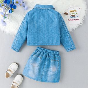 2024 autunno caldo Design per bambini e ragazze set di vestiti a manica lunga 4-7Y cappotto in Denim blu gonna strappata tuta per bambini - Product Image 3
