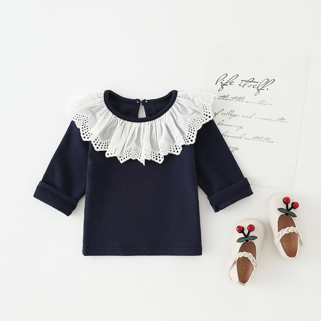 PHB 60039 кружевной воротник с длинным рукавом милый 2020 Новый Дизайн Топы И Футболки Для Девочек