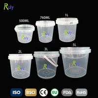 Seaux Ronds en Plastique Blanc et Transparent de 500 ml, 1 L, 2 L, 3 L, 5 L avec Couvercles et Poignée, Qualité Alimentaire, pour Emballage, Approvisionnement Direct Usine