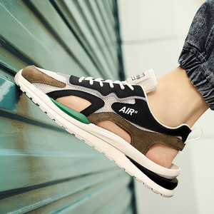 Sandales plates d'été pour hommes avec lacets, semelle souple en maille beige, pour adolescents, décontractées, sportives, pour la conduite et la plage - Product Image 3