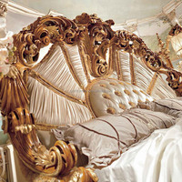 Meubles royaux de luxe français, lits en bois sculptés à la main de style européen, ensembles de chambre à coucher en bois massif, lit en tissu