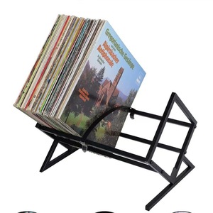 Black Metal CD Rack Freestanding Vinyl Record Display Stand Desktop Magazine Organizer Holder - Product Image 1