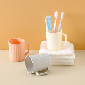 Elegante Vaso para Enjuague Bucal con Asa, Color Sólido, para Baño y Hogar, Rosa, Gris, Beige, con Soporte Individual - Product Image 2