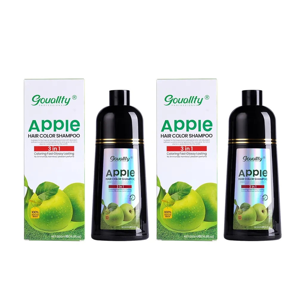 500ml sampo warna hitam alami bebas kerusakan formula hijau perubahan cepat rambut abu-abu apple warna hitam
