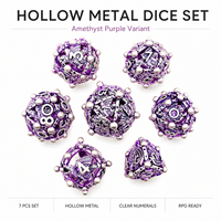 Ensemble de dés polyédriques DND en métal creux, motif Dragon Orbe Argenté et Violet, 7 pièces, à points sphériques, pour Jeu de Table RPG Dungeons & Dragons, Cadeau