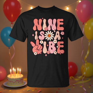 Camiseta Nine Is A Vibe Birthday Girl, diseño retro para el 9º cumpleaños, para niños, talla S M L XL - Product Image 3