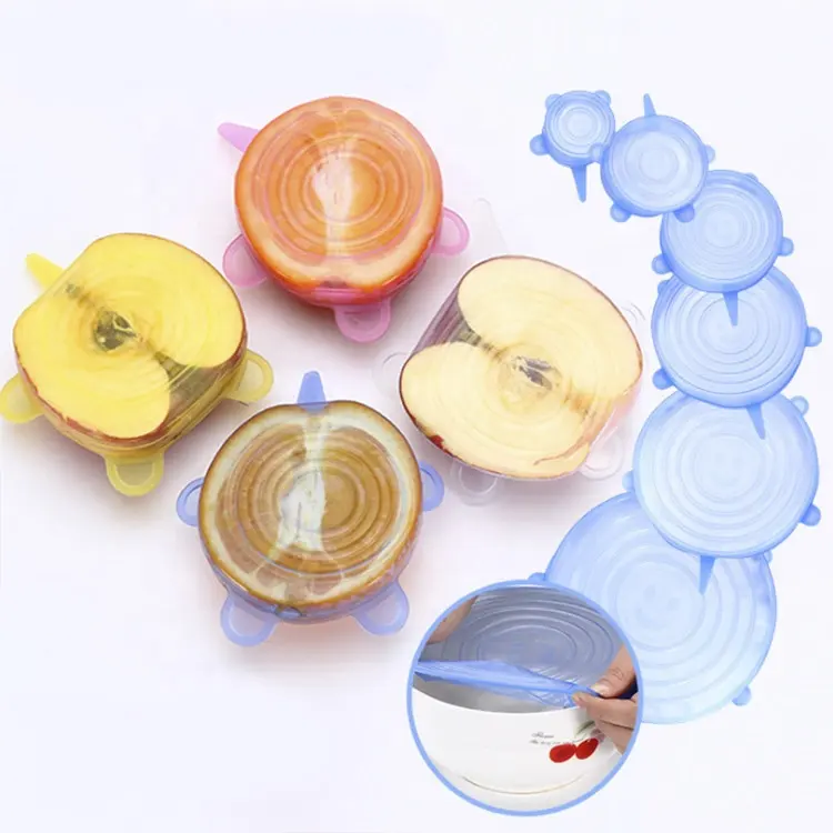 6pcs Reusable Silicone Food Cover Stretch Lids Universal Food Wrap Cover Food Fresh Keeping Silicone Caps Stretchable Magic Lid