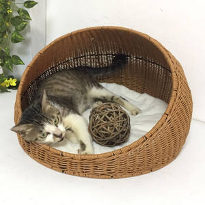 XH été refroidissement fait à la main meubles en rotin lit rond avec coussin doux pour chats petits chiens panier en osier maison pour animaux de compagnie et cages pour animaux de compagnie - Product Image 4