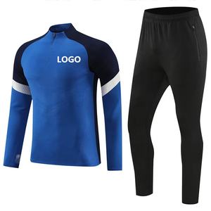 بيع بالجملة بدلة رياضية زرقاء لكرة القدم لكرة القدم شعار مخصص بدلة رياضية للنادي بأكمام طويلة للرجال والأطفال - Product Image 1